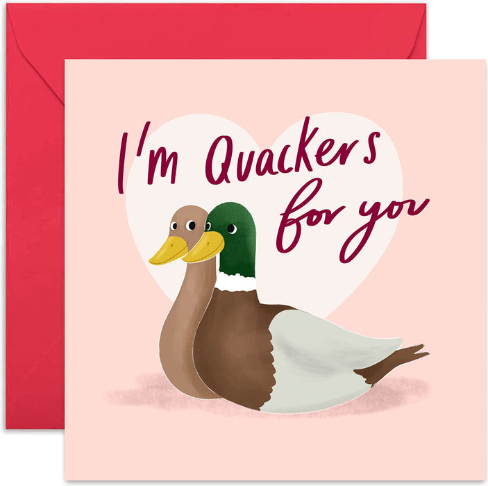 Old English Co. Quackers for You Duck Anniversary Card - Fun Cute Animal Romantic Card for Him or Her | For Husband, Wife, Girlfriend, Boyfriend | Blank Inside & Envelope Included