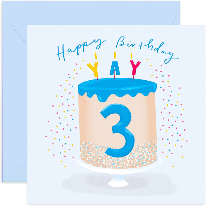 Old English Co. Blue Cake 10th Birthday Card - Boy Tenth Birthday Card | Son, Grandson, Nephew | Blank Inside & Envelope Included