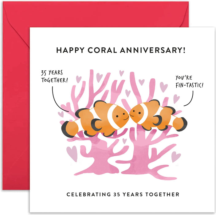 Old English Co. 35th Wedding Anniversary Card for Husband and Wife - Cute Coral Anniversary Greeting Card | Joke Humour Thirty Fifth Anniversary for Him Her | Blank Inside & Envelope Included