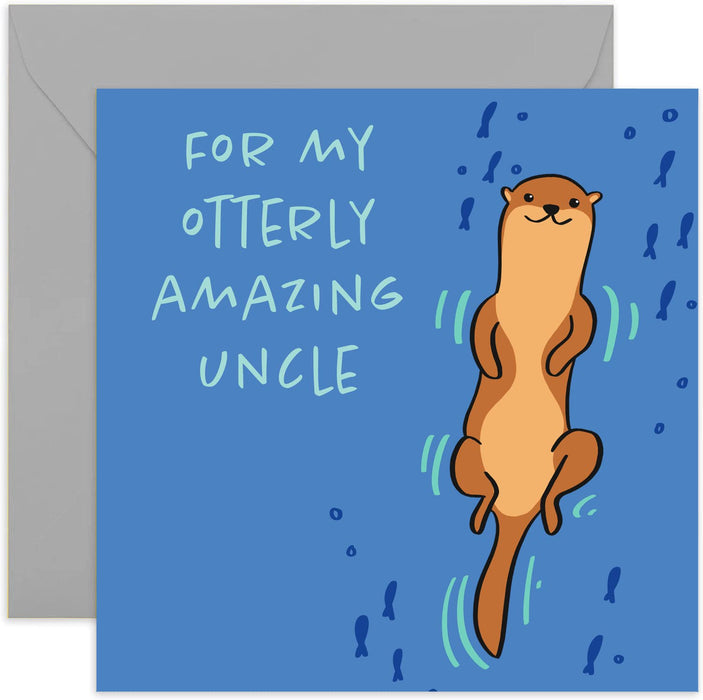 Old English Co. Happy Birthday For My Otterly Amazing Uncle! Card - Square Cute Animal Otter Card | Suitable for Men & Women | Blank Inside & Envelope Included