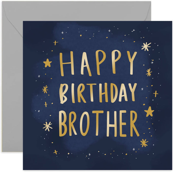 Old English Co. Happy Birthday Brother Card - Masculine Gold Cosmic Stars Greeting Card for Men | Manly Card for Brother-in-law and Him | Blank Inside & Envelope Included