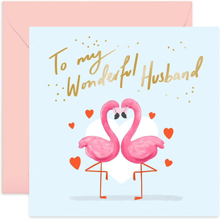 Old English Co. Happy Anniversary Cute Pink Flamingo Card - Romantic Animal Couple Greeting Card for Him and Her | Gold Foil Detail | Blank Inside & Envelope Included (Happy Anniversary)