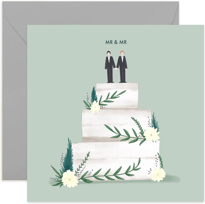 Old English Co. Wedding Cake Card - Floral Wedding Wishes Greeting Card | For the Happy Couple, Bride and Groom, Newly Weds | Blank Inside & Envelope Included (Mr and Mr)
