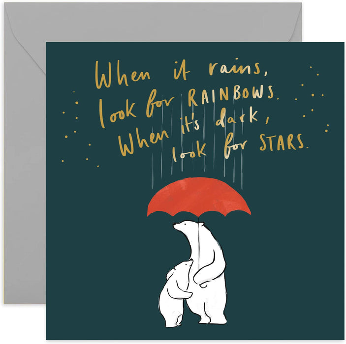 Old English Co. When It Rains Friendship Card - Heartfelt Friends Rainbow Card | Sorry, Sympathy, Encouragement Card | Blank Inside & Envelope Included