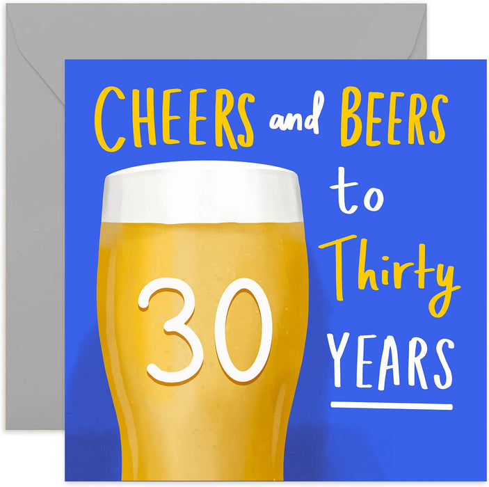 Old English Co. Cheers and Beers to 30 Years Happy Birthday Card - Fun Manly Thirtieth Card for Men | Humour for Brother, Nephew, Son, Cousin | Blank Inside & Envelope Included