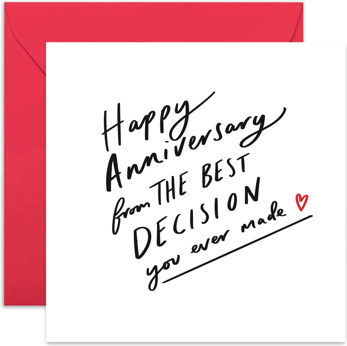 Old English Co. Best Decision Happy Anniversary Card - Funny Joke Gift for Husband, Wife, Boyfriend, Girlfriend | Humour Romantic Love Card | Blank Inside & Envelope Included