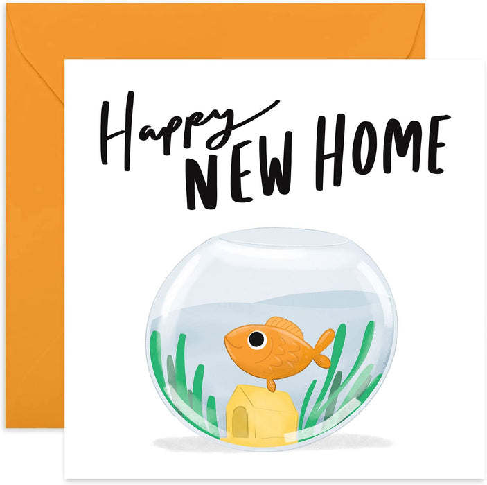 Old English Co. Happy New Home Fish Bowl Card - Cute Fun Housewarming Card for Him or Her | Card for Men and Women | Blank Inside & Envelope Included