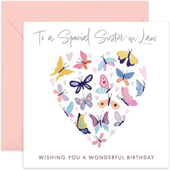 Old English Co. Butterfly Hearts Special Sister In Law Birthday Card - 30th, 40th, 50th Adult Female Birthday Card | Happy Birthday Cards For Women | Blank Inside & Envelope Included