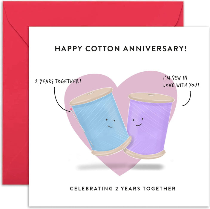 Old English Co. 2nd Wedding Anniversary Card for Husband Wife - Cute Funny Cotton Anniversary Greeting Card | Joke Humour Second Anniversary for Him and Her | Blank Inside & Envelope Included