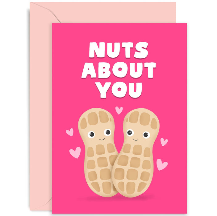 Old English Co. Funny Nuts About You Anniversary Card for Boyfriend Girlfriend - Cute Peanut Valentine Card For Husband or Wife | Blank Inside with Envelope