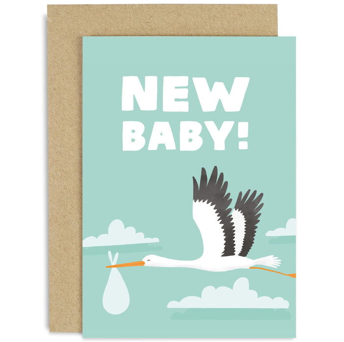 Old English Co. Cute New Baby Stork Card for New Parents - Baby Girl or Baby Boy - Pregnancy Announcement Baby Shower Card for Expecting Parents | Blank Inside with Envelope