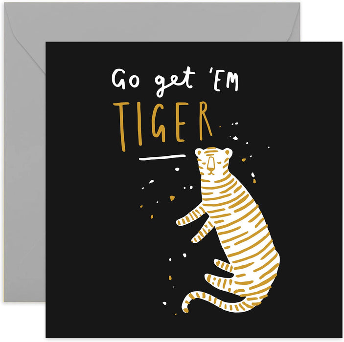 Old English Co. Go Get Em' Tiger Card - Exams, New Job, Good Luck Square Card For Him or Her | Leaving Goodbye Cards for Men or Women | Blank Inside & Envelope Included