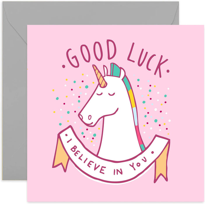Old English Co. Good Luck Unicorn Card - Fun Magical New Job Card for Women| Exams, School, University| Blank Inside & Envelope Included
