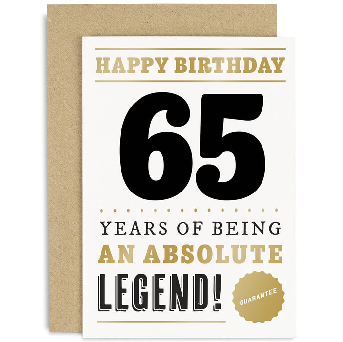 Old English Co. Funny 65th Birthday Card for Men Women - 65 Years Absolute Legend Greeting Card for Him Her | Humour Age Sixty Fifth Birthday Gift for Dad, Uncle, Mum, Grandparent, Friend