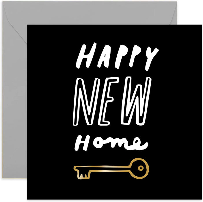 Old English Co. Happy New Home Key Card - Gold Foil Key | Congratulations Housewarming Greeting Card| Fun Keychain Illustration | Blank Inside & Envelope Included