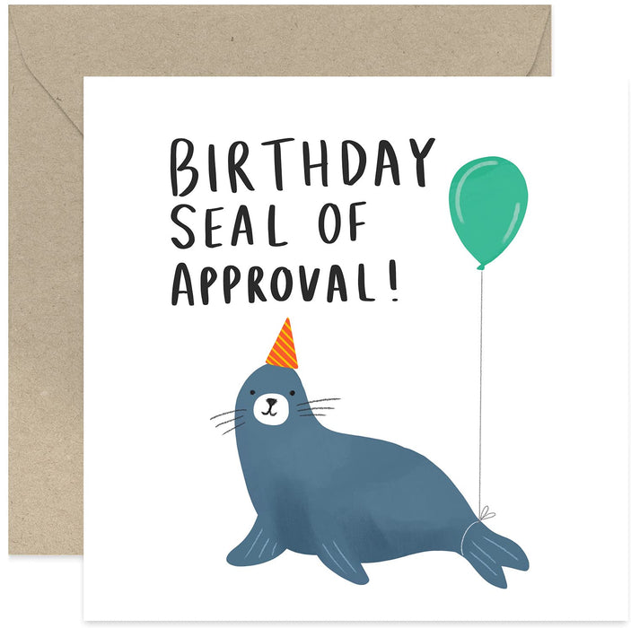 Old English Co. Seal Funny Birthday Card - Humorous Animal Pun Card for Her or Him | Birthday Seal of Approval | Blank Inside & Envelope Included