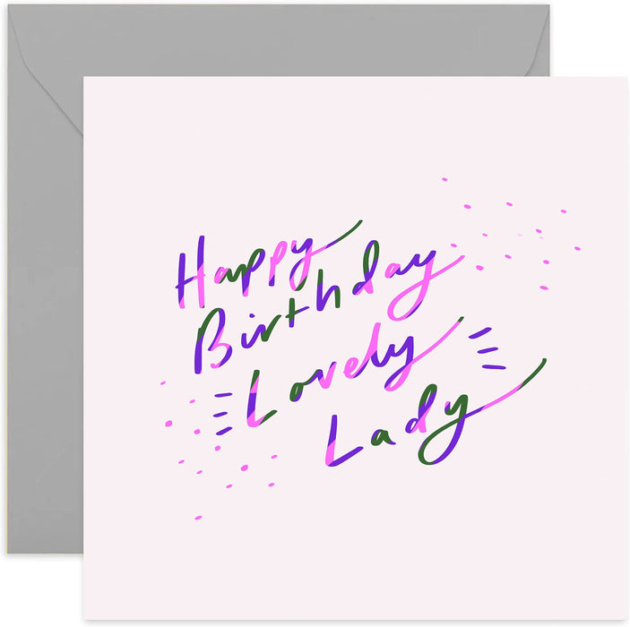Old English Co. Lovely Lady Happy Birthday Card - Neon Purple Birthday Card for Women | Cute Fun Design for Her, Sister, Niece, Daughter, Friend | Blank Inside & Envelope Included