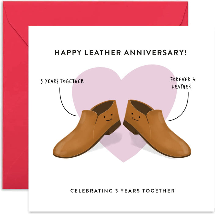 Old English Co. 3rd Wedding Anniversary Card for Husband and Wife - Cute Funny Leather Anniversary Greeting Card | Joke Humour Third Anniversary for Him and Her | Blank Inside & Envelope Included