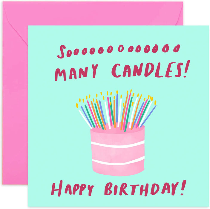 Old English Co. So Many Candles Funny Happy Birthday Card for Men or Women - Birthday Cake Design for Friend, Sister, Brother, Mum or Dad | Blank Inside with Envelope