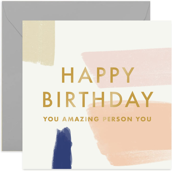 Old English Co. Abstract Happy Birthday Amazing Person Card - Stylish Gold Foil Birthday Wishes Greeting Card for Him and Her | Card for Men and Women | Blank Inside & Envelope Included