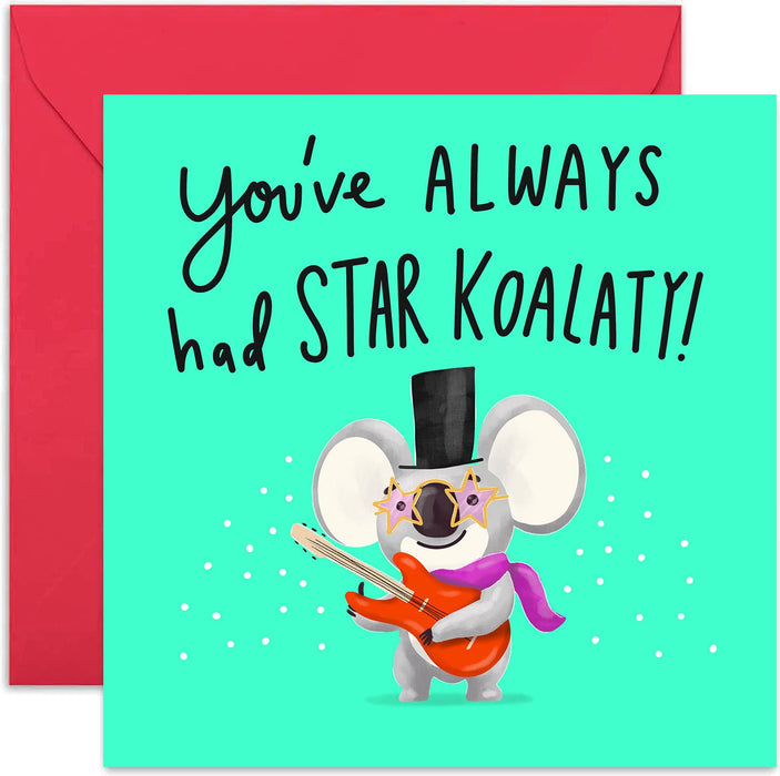 Old English Co. Star Koalaty Birthday Card - Funny Animal Pun Well Done Greeting Card | Celebrations and Good Luck for Family and Friends | Blank Inside & Envelope Included