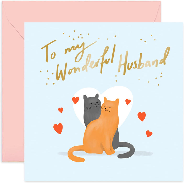 Old English Co. Happy Anniversary Cute Pussy Cat Card - Romantic Animal Couple Greeting Card for Him and Her | Gold Foil Detail | Blank Inside & Envelope Included (Happy Anniversary)