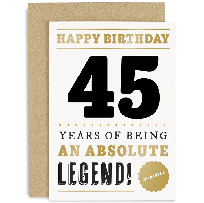 Old English Co. Funny 45th Birthday Card for Men Women - 45 Years Absolute Legend Greeting Card for Him Her | Humour Age Forty Birthday Gift for Brother, Uncle, Sister, Auntie, Friend