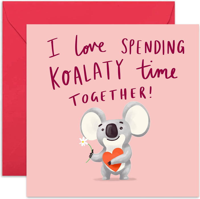 Old English Co. Koalaty Time Together Anniversary Card - Funny Animal Pun Romantic Card for Him or Her | Valentins for Husband, Wife, Girlfriend, Boyfriend | Blank Inside & Envelope Included