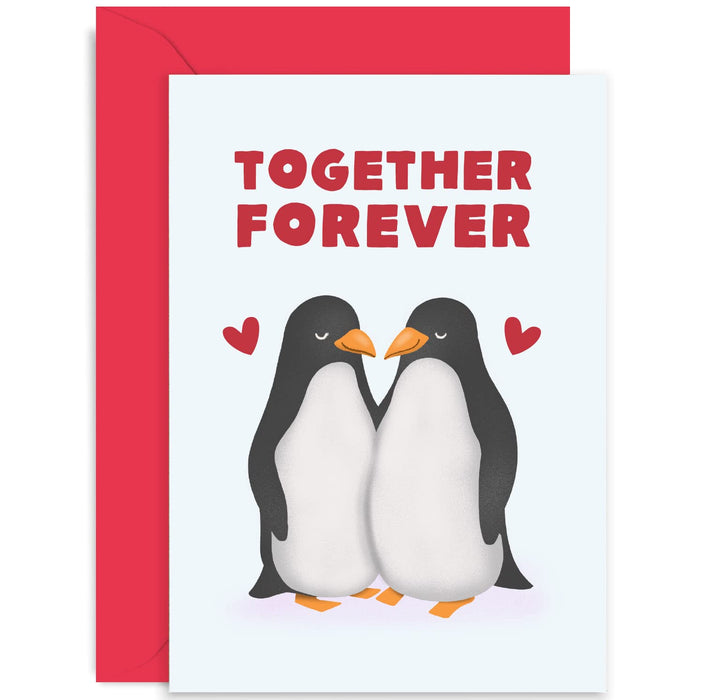 Old English Co. Cute Wedding Anniversary Card for Wife Husband - Penguins Together Forever Valentine's Day Card - For Boyfriend, Girlfriend, Fiance, Partner | Blank Inside with Envelope