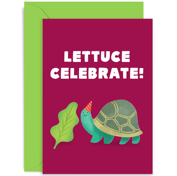 Old English Co. Lettuce Celebrate Card - Cute Funyn Tortoise Congratulations Card for Him or Her - Birthday, Exam Results, Graduation for Friends and Family | Blank Inside with Envelope