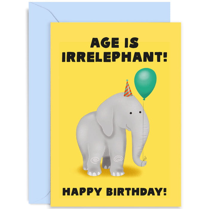 Old English Co. Funny Birthday Card for Men or Women - Age Is Ireelephant Elephant Pun Joke - Hppy Birthday Card for Brother, Sister, Daughter, Son, Dad, Mum| Blank Inside with Envelope
