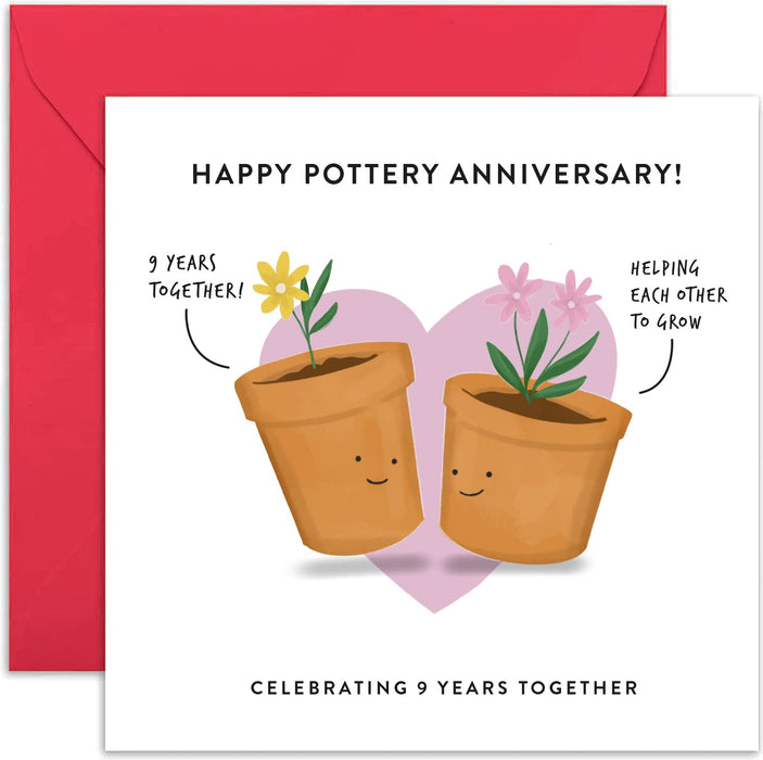 Old English Co. 9th Wedding Anniversary Card for Husband and Wife - Cute Funny Pottery Anniversary Greeting Card | Joke Humour Ninth Anniversary for Him and Her | Blank Inside & Envelope Included
