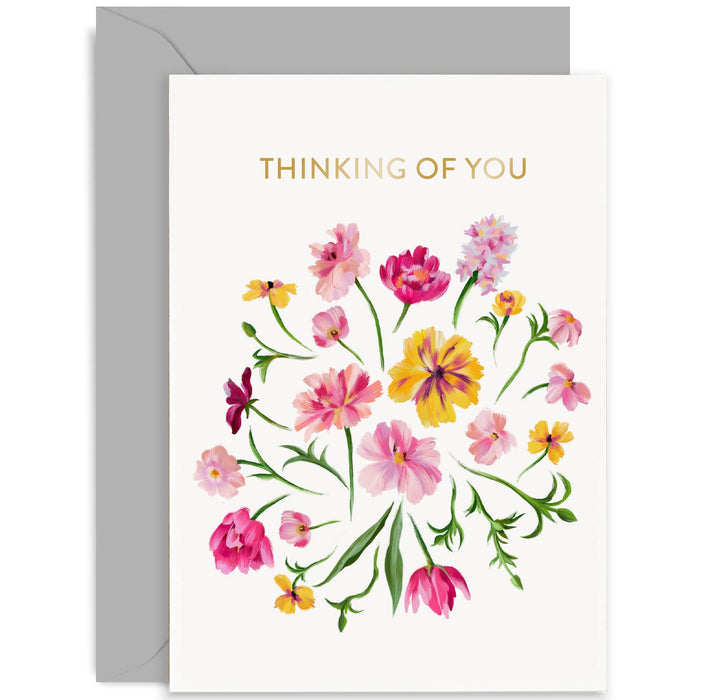 Old English Co. Floral Thinking Of You Card - Spring Colourful Flowers - Sorry, Sympathy, Your Loss, Condolences, Get Well | Blank Inside with Envelope