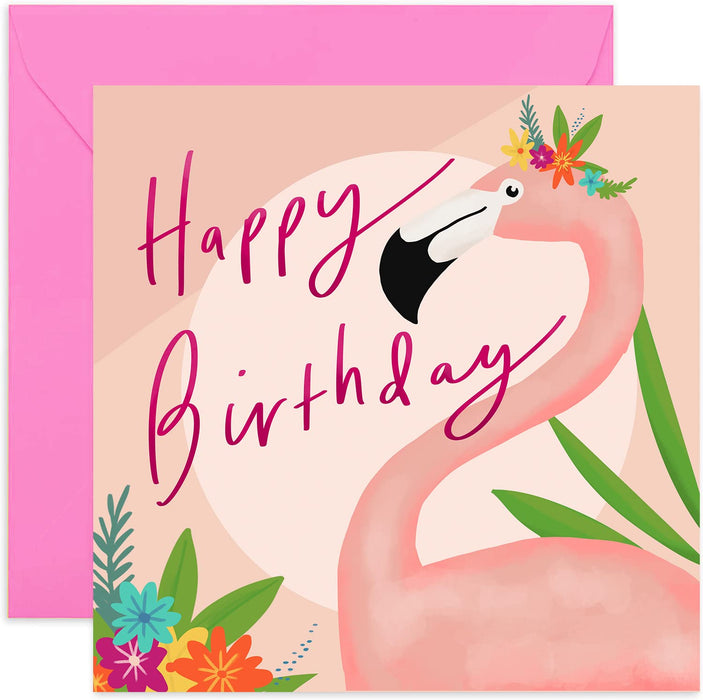 Old English Co. Pink Flamingo Happy Birthday Card - Birthday Cards for Women | Mum, Sister, Daughter, Grandmother | Blank Inside & Envelope Included