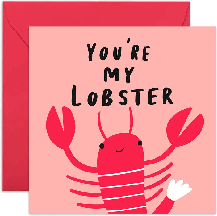 Old English Co. You're My Lobster Funny Anniversary Card - Romantic Wedding Anniversary for Husband, Wife, Girlfriend, Boyfriend, Parents | Blank Inside & Envelope Included