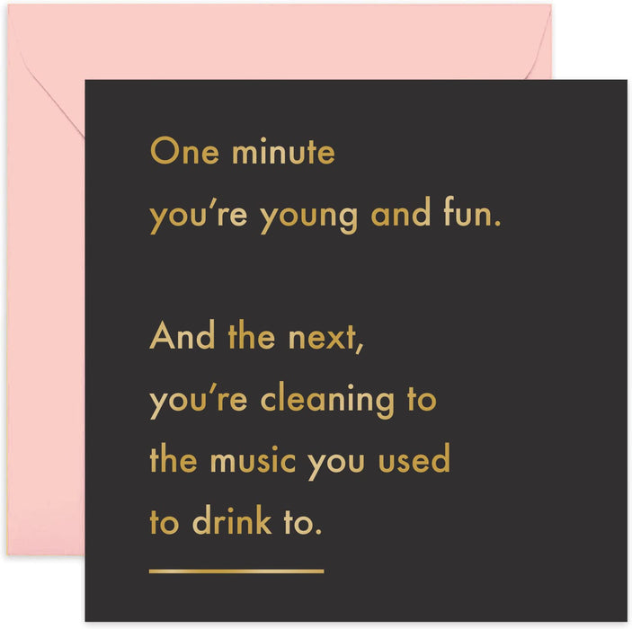 Old English Co. One Minute House Plants Birthday Card - Funny Greeting Card for Men and Women | Humorous Old Joke for Sister, Brother | Blank Inside & Envelope Included (Car Stereo)