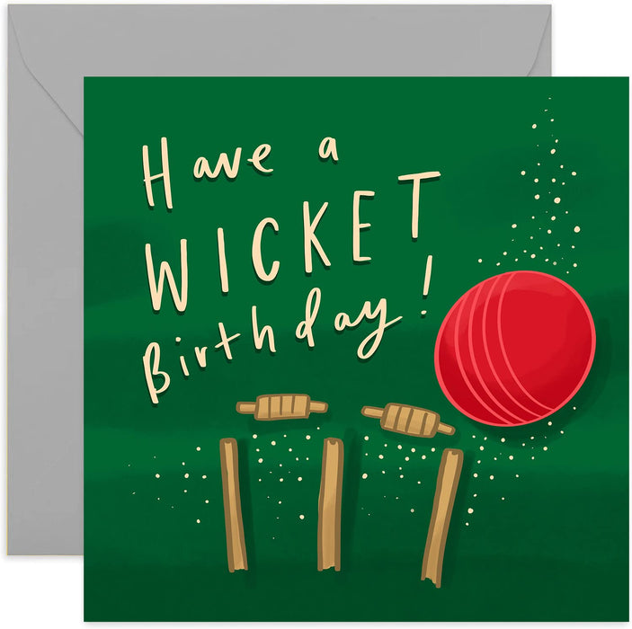 Old English Co. Cricket Birthday Card - Sporting Cricket Ball Bat Birthday Cards for Men | Wicket Bowler Greeting Card for Him | Blank Inside & Envelope Included