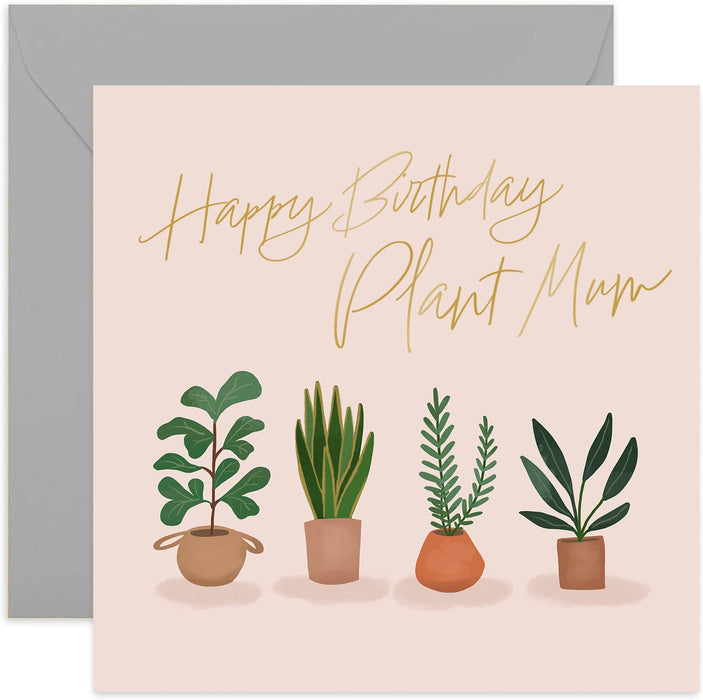 Old English Co. Happy Birthday Plant Mum Birthday Card for Her - Cute Gardening Design for Mum, Sister, Friend | Gardening Gifts for Women | Blank Inside & Envelope Included