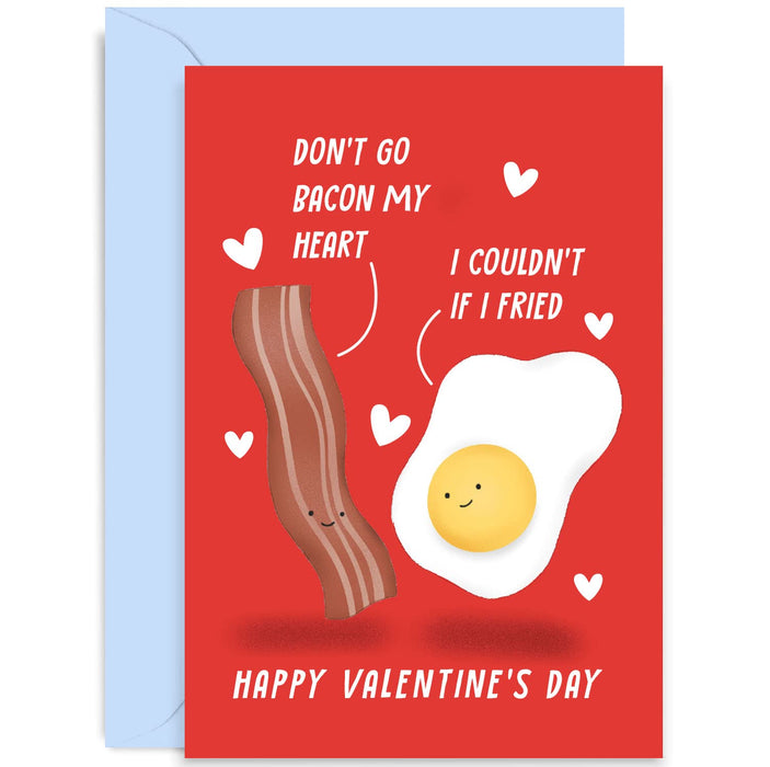 Old English Co. Funny Valentine's Day Card for Him or Her - Don't Go Bacon My Heart Pun - Hilarious Card for Boyfriend, Girlfriend, Fiance, Husband, Wife, Partner | Blank Inside with Envelope
