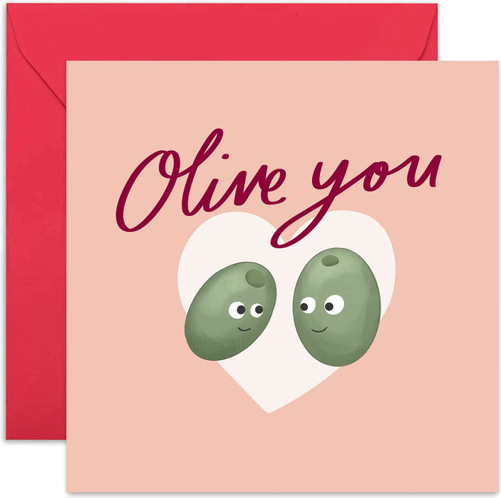 Old English Co. Olive You Anniversary Card - Cute Fun Pun Card for Him or Her | Valentine's Day for Boyfriend, Girlfriend, Husband, Wife | Blank Inside & Envelope Included