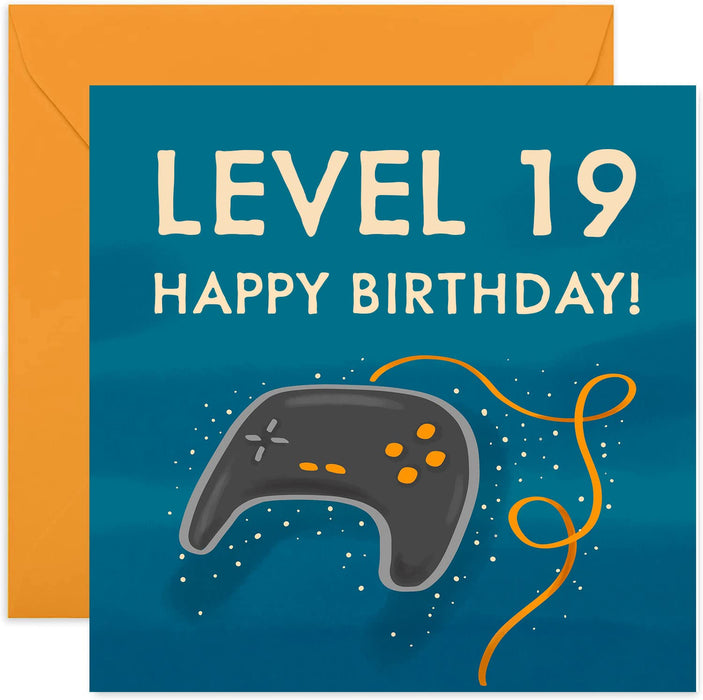 Old English Co. Happy 19th Birthday for Gamer - Gaming Greeting Card for Boy or Girl | Video Game Controller Design for Son or Daughter | Blank Inside with Envelope