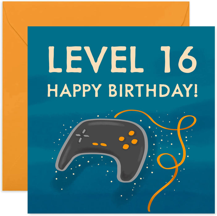 Old English Co. Happy 16th Birthday for Gamer - Gaming Greeting Card for Boy or Girl | Video Game Controller Design for Son or Daughter | Blank Inside with Envelope