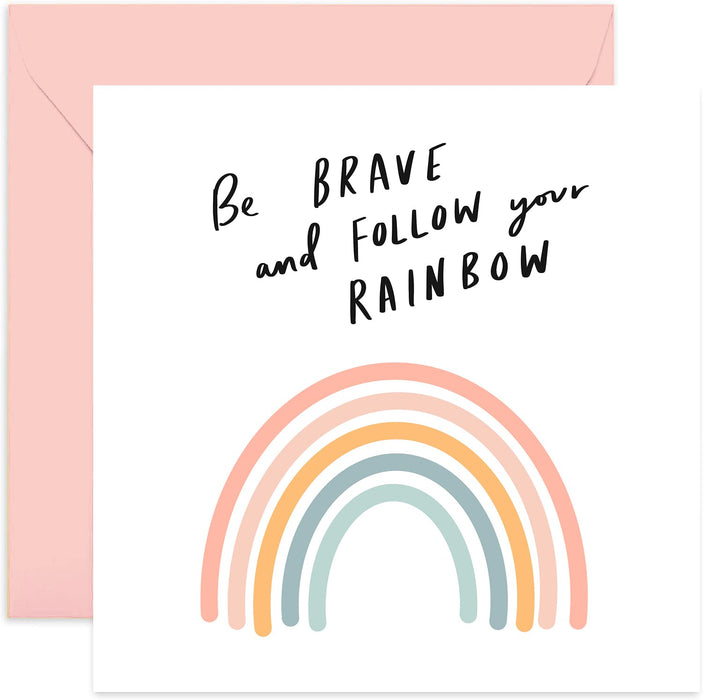 Old English Co. Be Brave and Follow Your Rainbow Card - Cute Pastel Good Luck Card For Men, Women, Children | Thinking of You, Exams, School, University, New Job | Blank Inside & Envelope Included