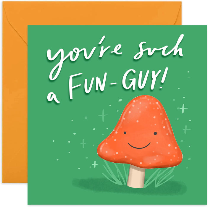 Old English Co. You're Such A Fun-Guy Birthday Card - Funny Mushroom Themed Card for Him or Her | For Men, Brother, Dad, Son, Nephew | Blank Inside & Envelope Included