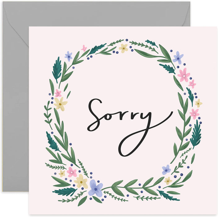Old English Co. Floral Sorry Sympathy Card - Simple Neutral Square With Deepest Sympathy Card | Apology, Condolences, Thinking of You Card For Men and Women | Blank Inside & Envelope Included