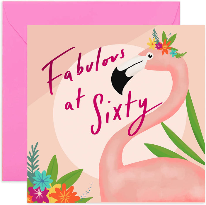 Old English Co. Pink Flamingo 60th Birthday Card - Sixtieth Birthday Cards for Women | Mum, Sister, Grandmother | Blank Inside & Envelope Included