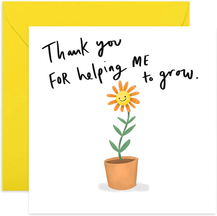 Old English Co. Plant Pot Helping Me Grow Card - Thank You Teacher Card | Nursery, Teaching Assistant, School | Blank Inside & Envelope Included