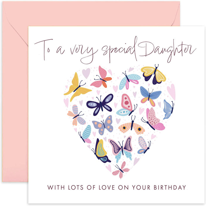 Old English Co. Butterfly Hearts Special Daughter Birthday Card - 18th, 30th, 40th, 50th Daughter Adult Female Birthday Card | Birthday Cards For Women | Blank Inside & Envelope Included