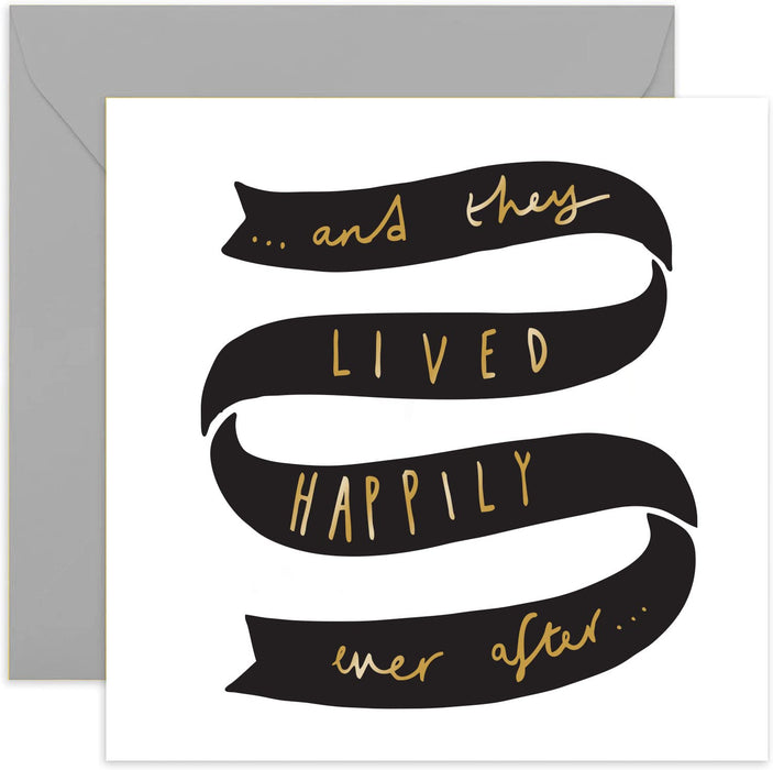 Old English Co. Happily Ever After Wedding Card - Gold Foil Newly Wed Congratulation Anniversary Card | For Mr and Mrs | Blank Inside & Envelope Included