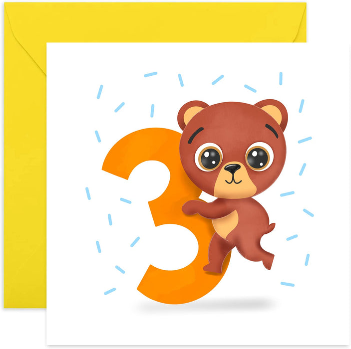 Old English Co. Birthday Brown Bear Cub Card - Cute and Colourful First Birthday Card for Boy, Girl, Babies | For Son, Daughter, Grandchild, Godson | Blank Inside & Envelope Included (1st)